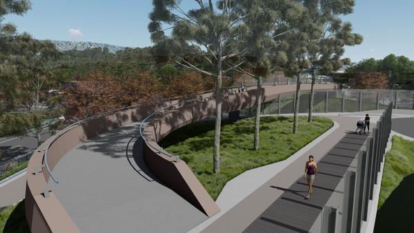 Artists impression looking north towards shared path bridge - vegetation at maturity