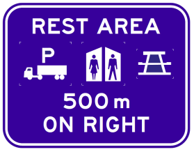 Rest Area (Symbolic 3 Services) 500m On Right (All Vehicles) (Example Only) - g7-213-3-2n_r
