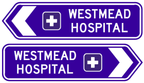 Hospital (named) plus symbol (Intersection Direction Left or Right) (Example Only) - g7-288n