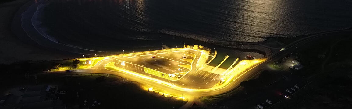 Aerial view of Coffs Harbour Regional Boat Ramp at night
