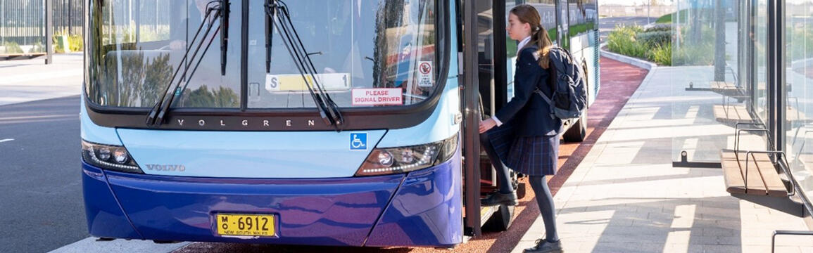 Transport for NSW School student boarding bus.