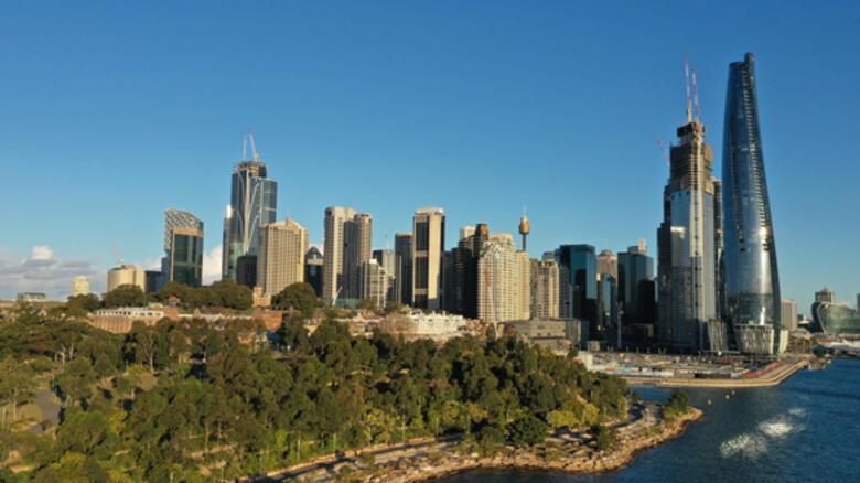 Aerial view of Barangaroo and Sydney skyline