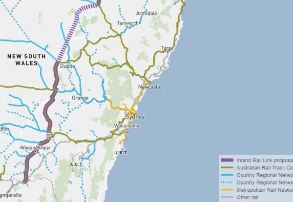 A marked map outlining the corridors and lines of the Freight network