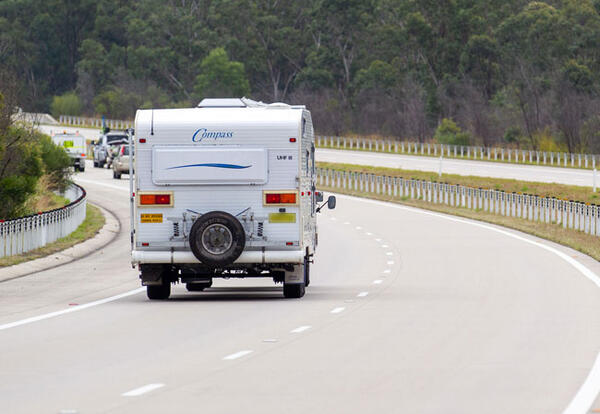 Caravan being driven on a road