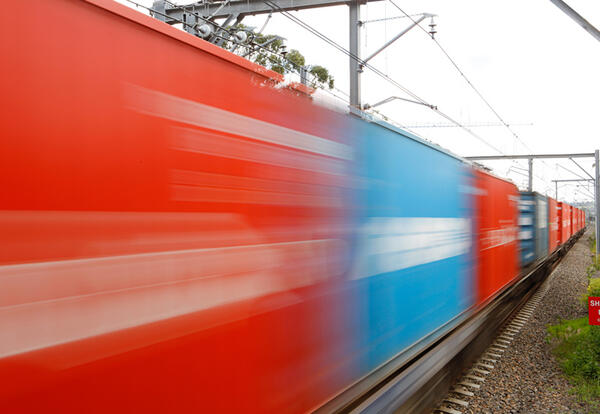 Freight train in motion