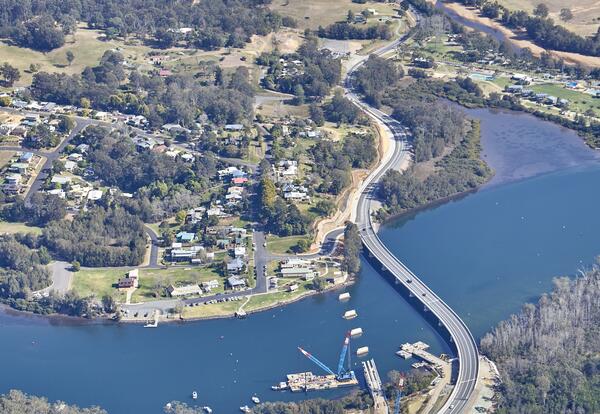 Aerial view of Kings Highway and Nelligen Bridge