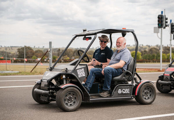 TRansport for NSW Chip, the connected and automated vehicle at the Future Mobility Testing and Research Centre (FMTRC).