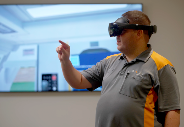 Train driver practising a real-world scenario using virtual reality. Image: Transport for NSW