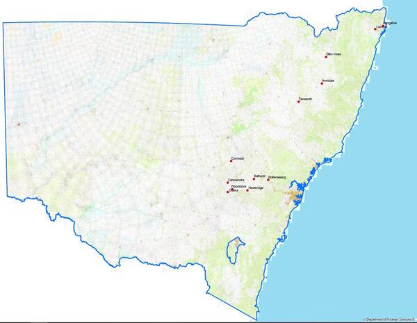 Map of NSW communities on the Country Regional Network (CRN).