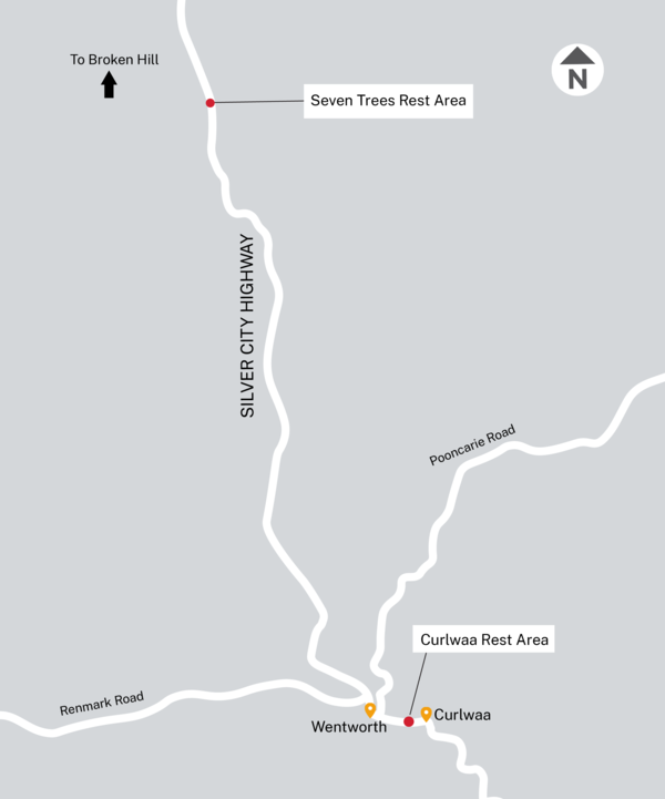 Silver City Highway Rest Areas Map - Seven Trees - Curlwaa